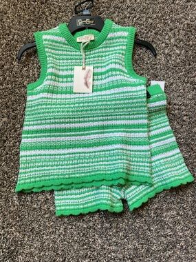 Jessica Simpson Green and White Striped Knit Sweater